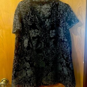daisy Fuentes Blouse Black Print Sheer 1x